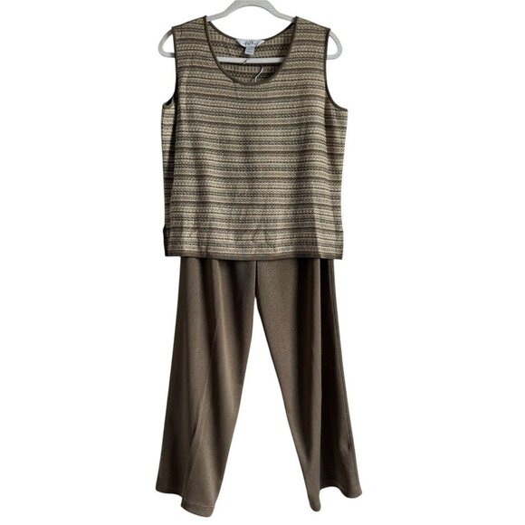 Ming Wang Pants - Ming Wang 2pc Cami Pant Set Women’s Large Light Brown Acrylic Stretchy Comfort
